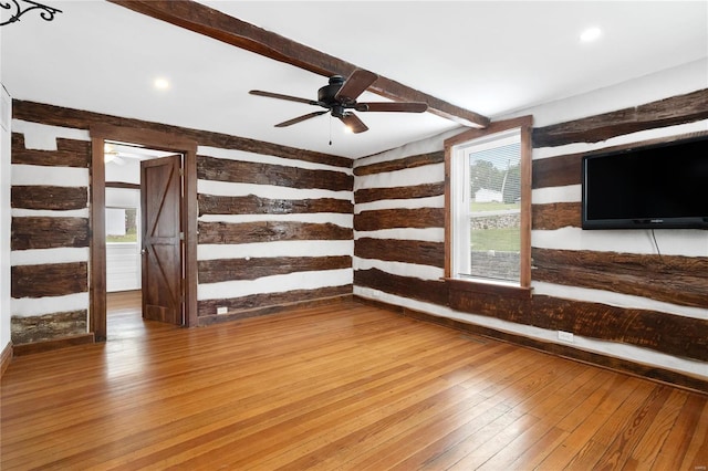 1137 Main St, Maeystown, IL 62256 - spare room with wooden walls, ceiling fan, wood-type flooring, and recessed lighting