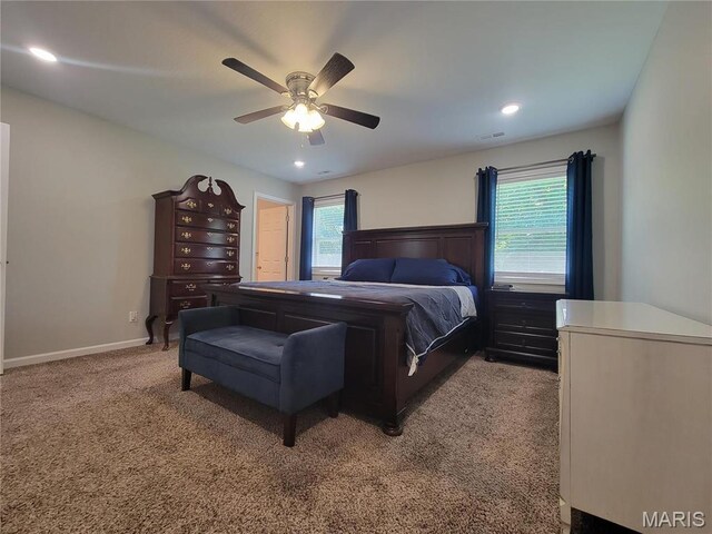 301 S Sloan St, Lebanon, MO 65536 - bedroom with light carpet, baseboards, recessed lighting, and a ceiling fan