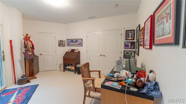view of carpeted office space