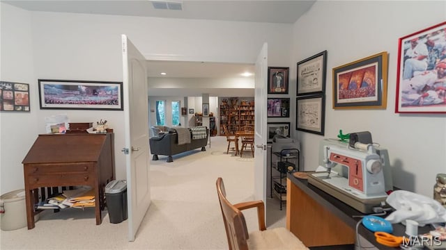 corridor featuring carpet and recessed lighting