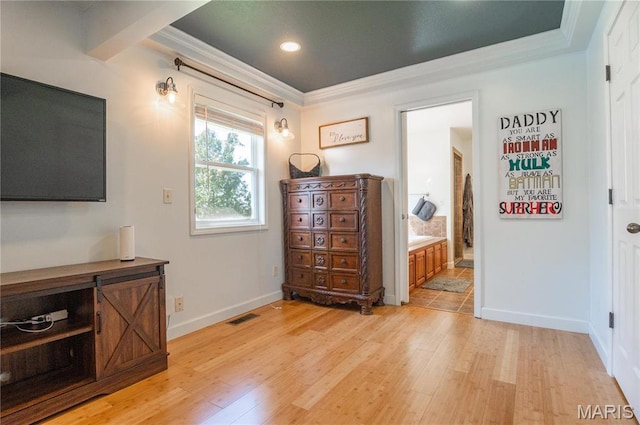 382 Christina Ln, Poplar Bluff, MO 63901 - bedroom with ornamental molding, light wood-style floors, recessed lighting, and connected bathroom