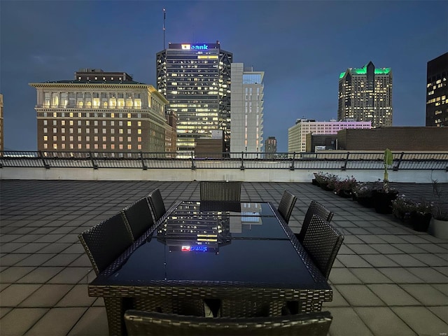 patio at night with a view of city lights