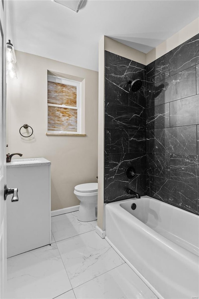 4634 Tyrolean Ave, Saint Louis, MO 63116 - full bath with marble finish floors, toilet, baseboards, bathing tub / shower combination, and vanity