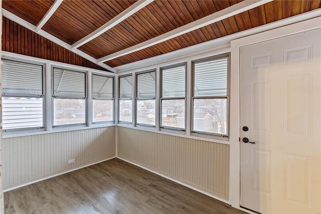 4634 Tyrolean Ave, Saint Louis, MO 63116 - unfurnished sunroom featuring wood finished floors, plenty of natural light, wood ceiling, and wooden walls