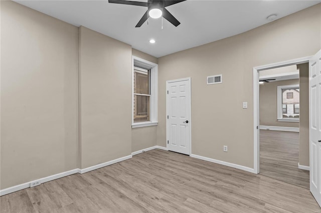 4634 Tyrolean Ave, Saint Louis, MO 63116 - unfurnished bedroom featuring light wood-type flooring, baseboards, recessed lighting, and ceiling fan