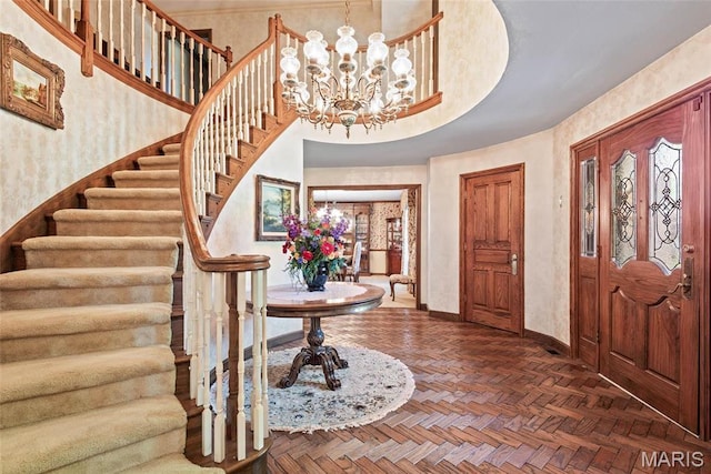 3112 Parkview Dr, Granite City, IL 62040 - foyer with a chandelier and stairway