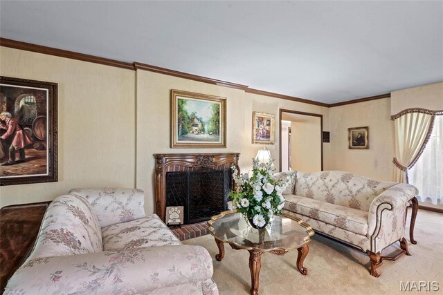 3112 Parkview Dr, Granite City, IL 62040 - living room with ornamental molding and a fireplace with raised hearth