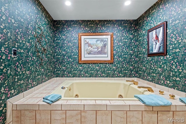 3112 Parkview Dr, Granite City, IL 62040 - full bathroom featuring wallpapered walls, a whirlpool tub, and recessed lighting
