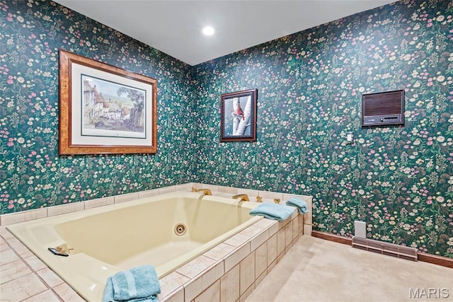 3112 Parkview Dr, Granite City, IL 62040 - bathroom with wallpapered walls and a whirlpool tub