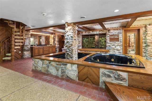 3112 Parkview Dr, Granite City, IL 62040 - full bath with beamed ceiling, vanity, a tub with jets, recessed lighting, and ornate columns