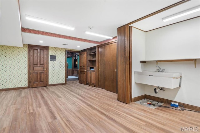 3112 Parkview Dr, Granite City, IL 62040 - unfurnished living room with light wood-type flooring, wallpapered walls, and recessed lighting