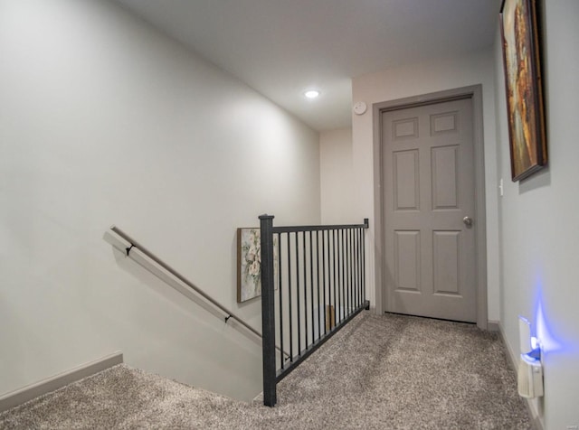 114 Mayson Ln, Poplar Bluff, MO 63901 - corridor featuring carpet floors, an upstairs landing, baseboards, and recessed lighting