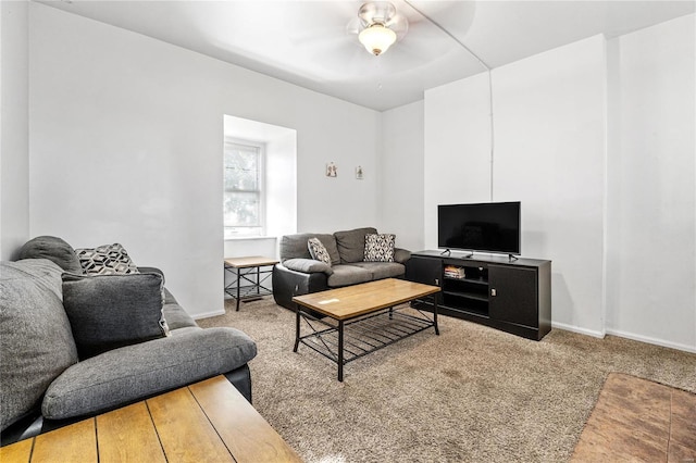 2021 S 8th St, Saint Louis, MO 63104 - living room with carpet flooring, baseboards, and a ceiling fan