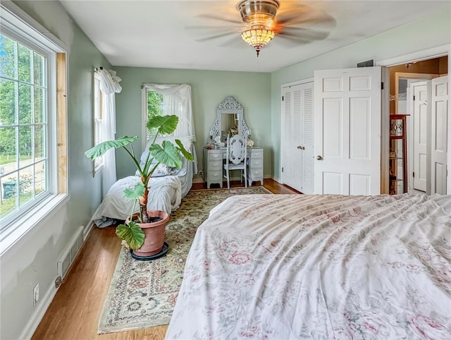 520 N Main St, Louisiana, MO 63353 - bedroom featuring multiple windows, baseboards, wood finished floors, and a closet