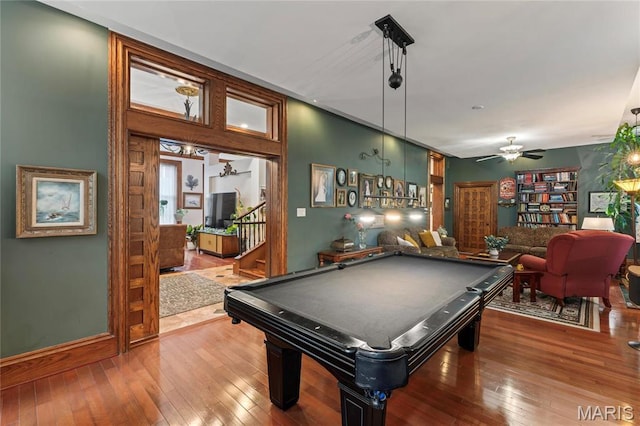 3623 Ohio Ave, Saint Louis, MO 63118 - game room with wood-type flooring, a ceiling fan, and billiards