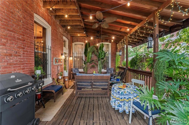 3623 Ohio Ave, Saint Louis, MO 63118 - deck featuring area for grilling, outdoor lounge area, and a ceiling fan