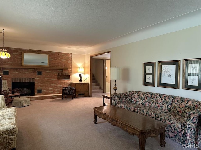 16347 Crestview Dr, Dexter, MO 63841 - living area with carpet floors, stairway, and a fireplace