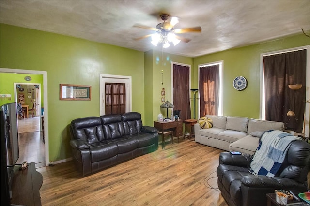 202 4th St, Carrollton, IL 62016 - living area featuring a ceiling fan and wood finished floors