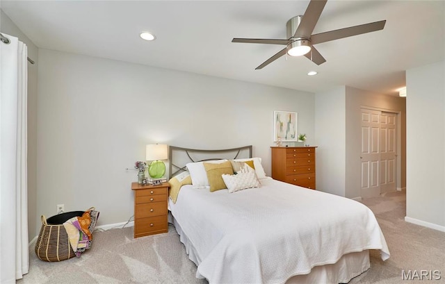 1538 Cattail Way, Saint Charles, MO 63303 - carpeted bedroom with baseboards, recessed lighting, and a ceiling fan
