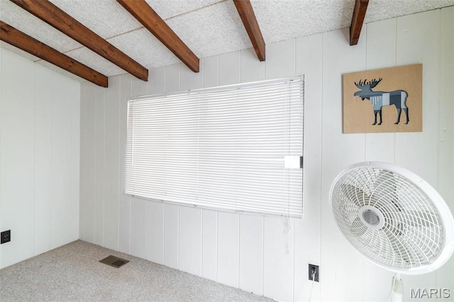 682 Shadow Lake Circle Dr, Innsbrook, MO 63390 - interior space featuring beam ceiling, carpet flooring, and a decorative wall