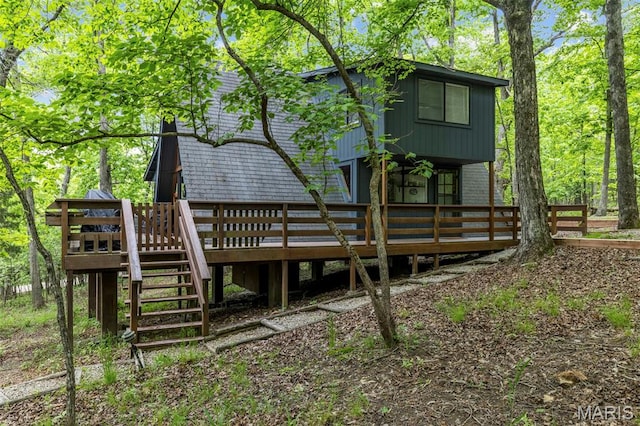 682 Shadow Lake Circle Dr, Innsbrook, MO 63390 - back of property featuring a wooden deck and stairway