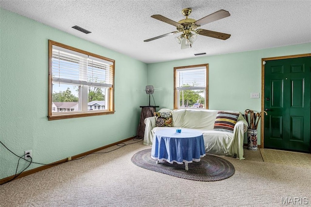 109 N Grant St, Desloge, MO 63601 - sitting room with carpet flooring, a textured ceiling, and a ceiling fan