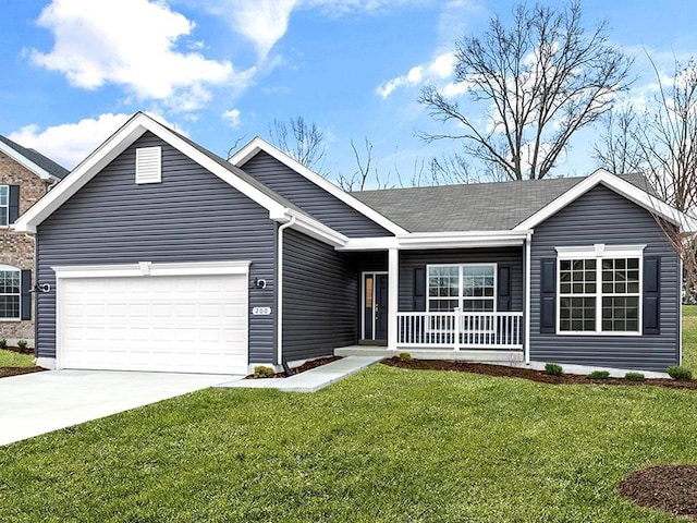 2491 Chukka Dr, Eureka, MO 63025 - single story home with covered porch, a garage, driveway, and a front yard