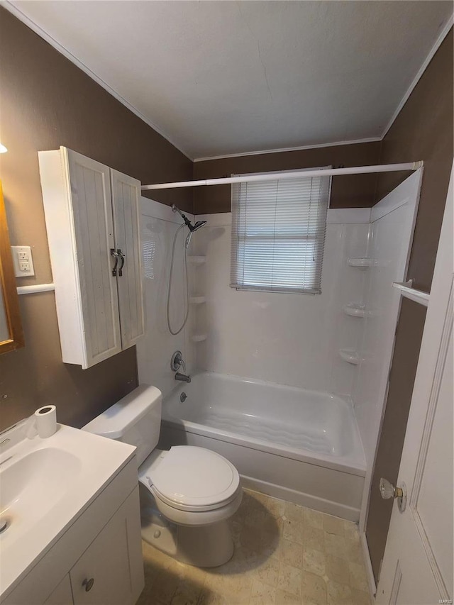 2709 Ralph St, Granite City, IL 62040 - bathroom featuring bathing tub / shower combination, vanity, toilet, and ornamental molding
