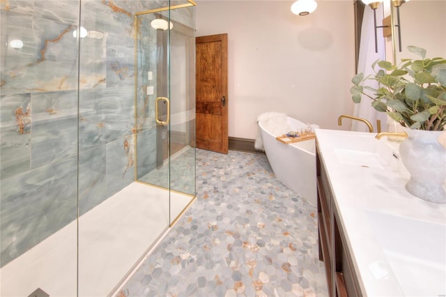 3834 De Tonty St, Saint Louis, MO 63110 - bathroom with a shower stall, a freestanding tub, and vanity