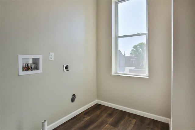 4211 Norfolk Ave, Saint Louis, MO 63110 - laundry room with hookup for an electric dryer, baseboards, washer hookup, and dark wood finished floors