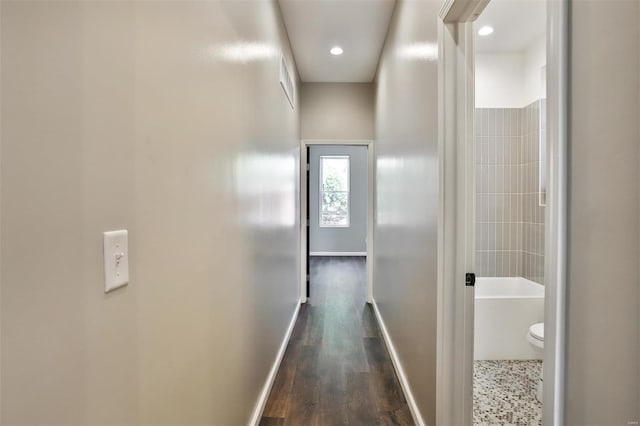 4211 Norfolk Ave, Saint Louis, MO 63110 - hall with dark wood-style floors, baseboards, and recessed lighting