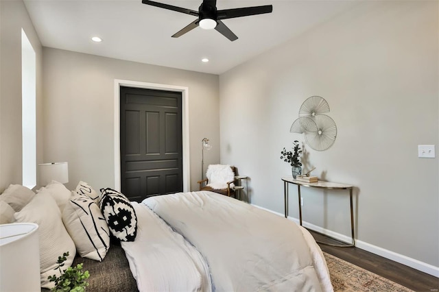 4211 Norfolk Ave, Saint Louis, MO 63110 - bedroom with wood finished floors, baseboards, recessed lighting, and ceiling fan