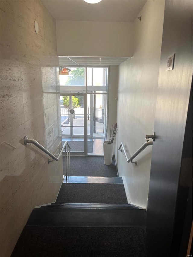 stairway featuring french doors