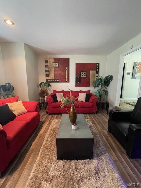 725 Valencia Ave, Saint Louis, MO 63138 - living room featuring wood finished floors and recessed lighting