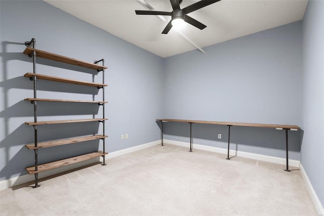 4901 Washington Blvd Unit 2C, Saint Louis, MO 63108 - unfurnished office with carpet floors, a ceiling fan, baseboards, and vaulted ceiling