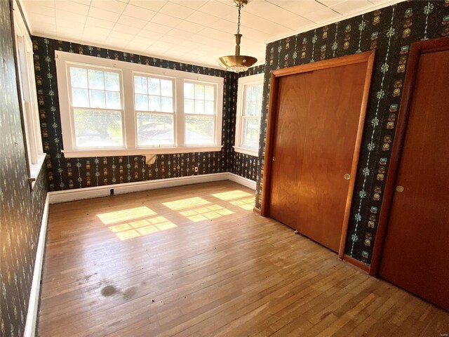 101 E Cedar St, Bertrand, MO 63823 - spare room with wallpapered walls, wood-type flooring, baseboards, and plenty of natural light