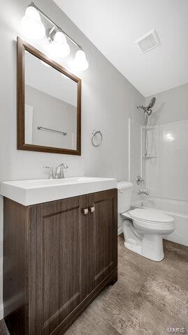 18305 Joerling Ln, Marthasville, MO 63357 - bathroom featuring toilet, vanity, and bathtub / shower combination