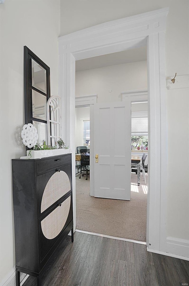401 Elm St, Washington, MO 63090 - hallway with wood finished floors, an office area, and healthy amount of natural light