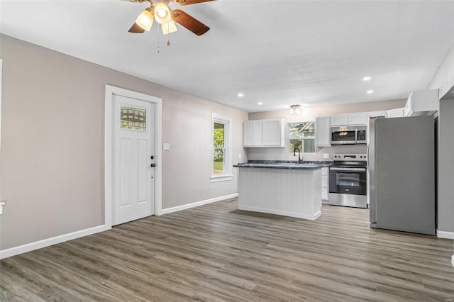 105 N Coffman St, Park Hills, MO 63601 - kitchen with stainless steel appliances, dark countertops, light wood-type flooring, baseboards, and recessed lighting