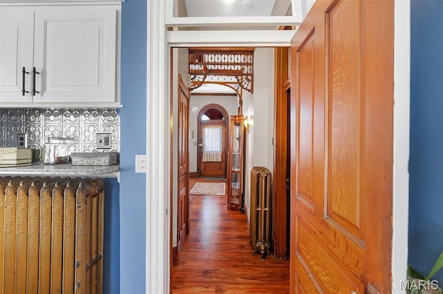 2712 S Compton Ave, Saint Louis, MO 63118 - hall featuring dark wood finished floors and radiator