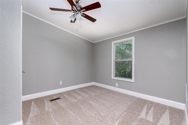 273 Vistaview Dr, Villa Ridge, MO 63089 - unfurnished room with carpet floors, a ceiling fan, crown molding, baseboards, and lofted ceiling