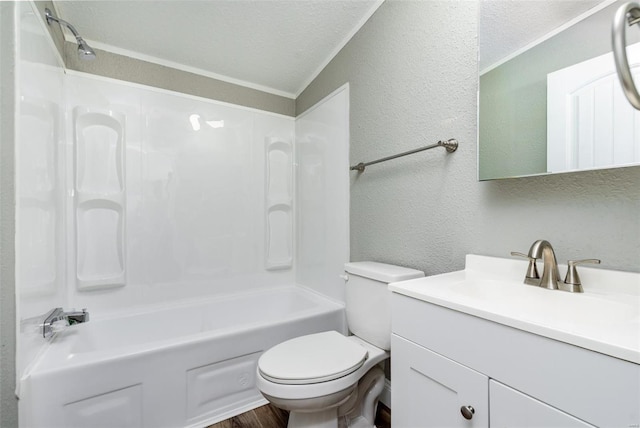273 Vistaview Dr, Villa Ridge, MO 63089 - full bathroom with a textured wall, toilet, vanity, shower / bath combination, and a textured ceiling