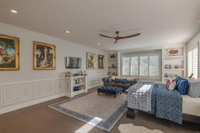 2471 Alpine Cove Dr, Innsbrook, MO 63390 - bedroom with recessed lighting, ceiling fan, and dark tile patterned floors