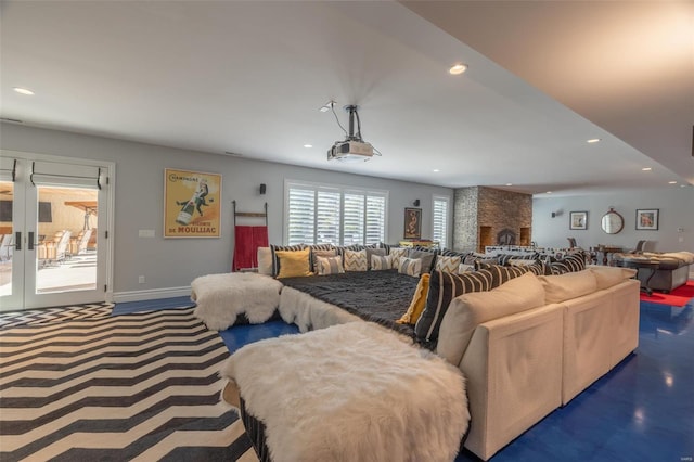 2471 Alpine Cove Dr, Innsbrook, MO 63390 - living room featuring recessed lighting, baseboards, and french doors