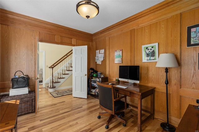 1125 N Franklin St, Litchfield, IL 62056 - home office with light wood-type flooring and wooden walls