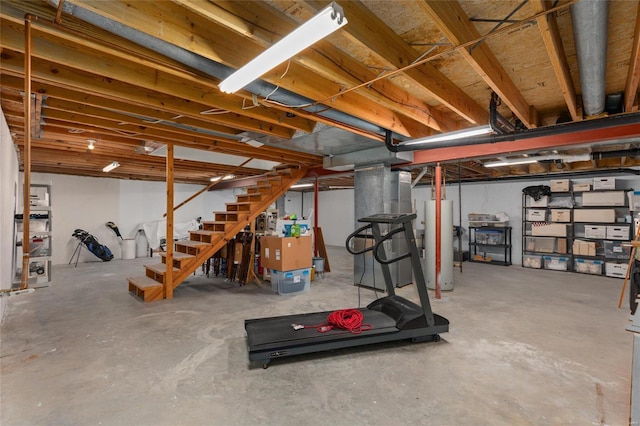 1125 N Franklin St, Litchfield, IL 62056 - unfinished below grade area with water heater and stairs