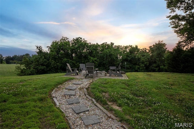 165 Kingsborough Ct, Jackson, MO 63755 - yard at dusk featuring a yard and a fire pit