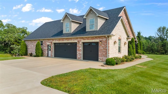 165 Kingsborough Ct, Jackson, MO 63755 - view of front facade featuring driveway, a front yard, an attached garage, roof with shingles, and brick siding