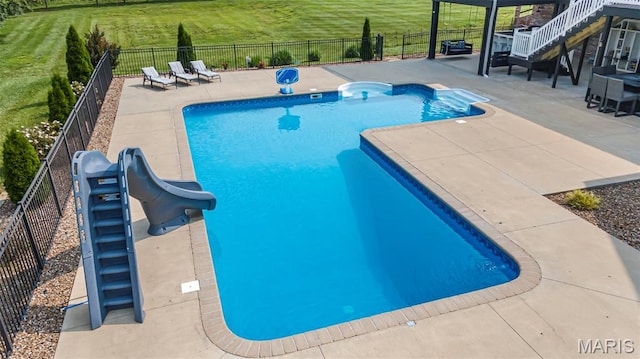 165 Kingsborough Ct, Jackson, MO 63755 - view of pool with a water slide, a patio, and stairway
