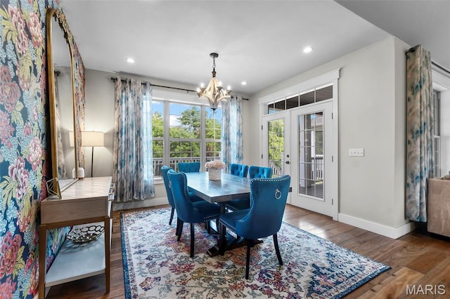 165 Kingsborough Ct, Jackson, MO 63755 - dining space with a chandelier, french doors, wood finished floors, and recessed lighting